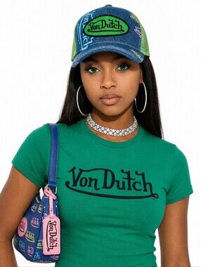 VON DUTCH Kids Denim TRUCKER HAT  in GREEN APPLE NWT